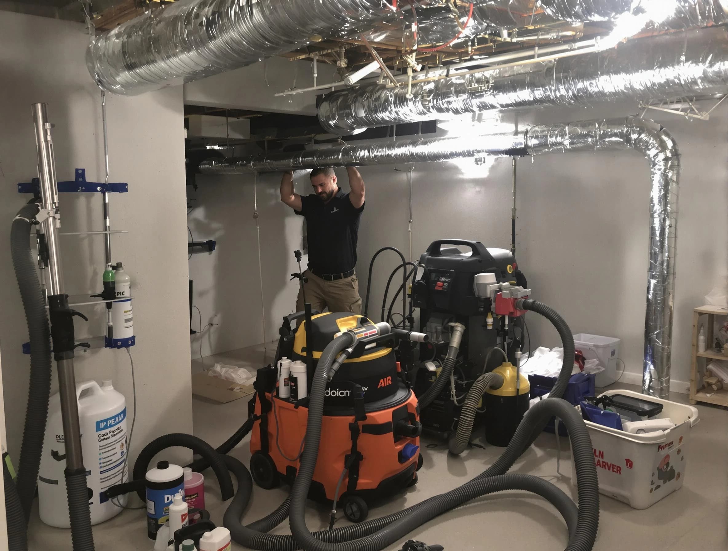 Penn Hills Air Duct Cleaning specialist performing professional mold removal from air ducts using safety equipment in Penn Hills