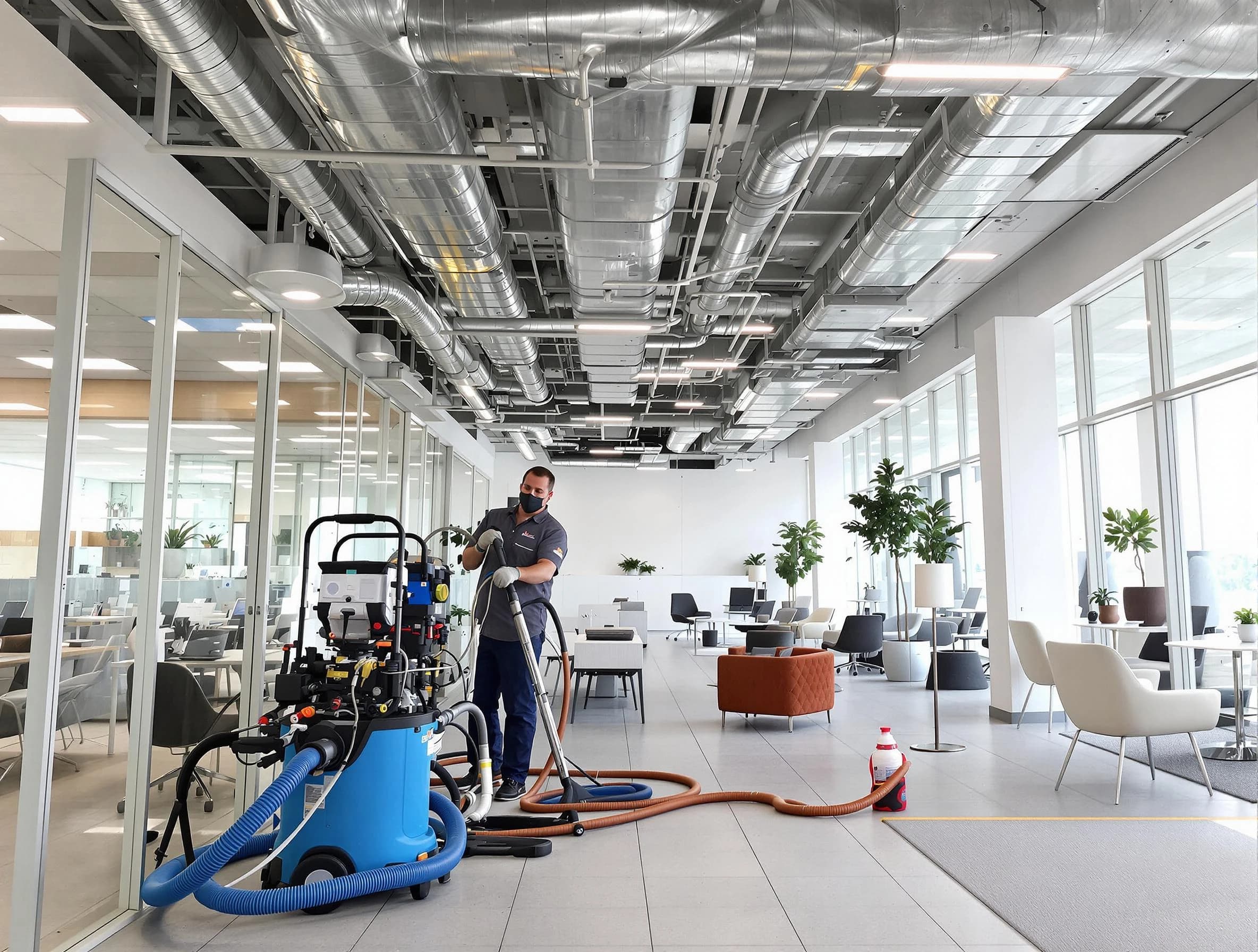 Penn Hills Air Duct Cleaning team conducting comprehensive commercial duct cleaning at a business location in Penn Hills